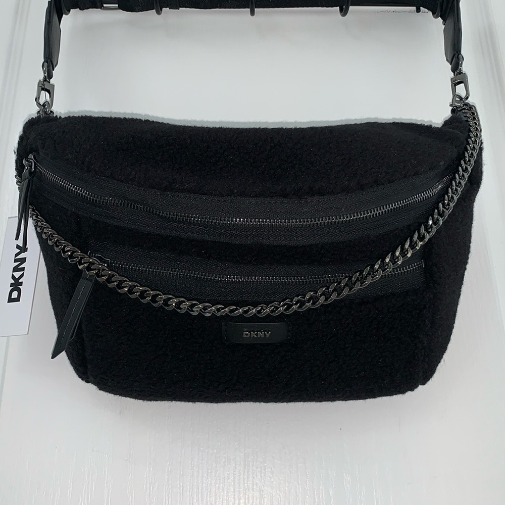 DKNY Black JUMBO Sherpa Belt Bag / Fanny Pack